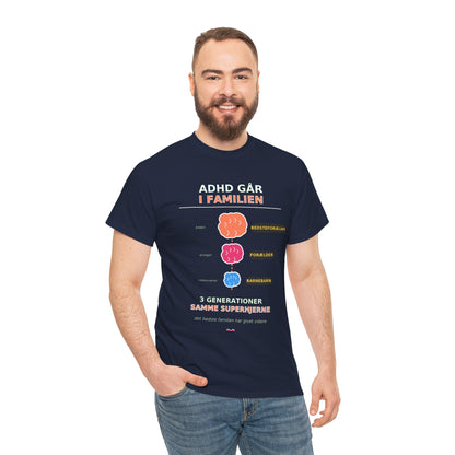 Tshirt - ADHD Går I Familien  - 3 Generationer Samme Superhjerne