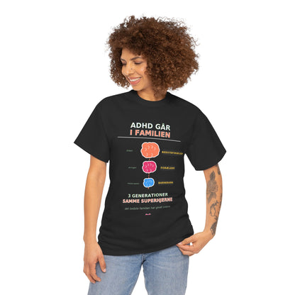 Tshirt - ADHD Går I Familien  - 3 Generationer Samme Superhjerne