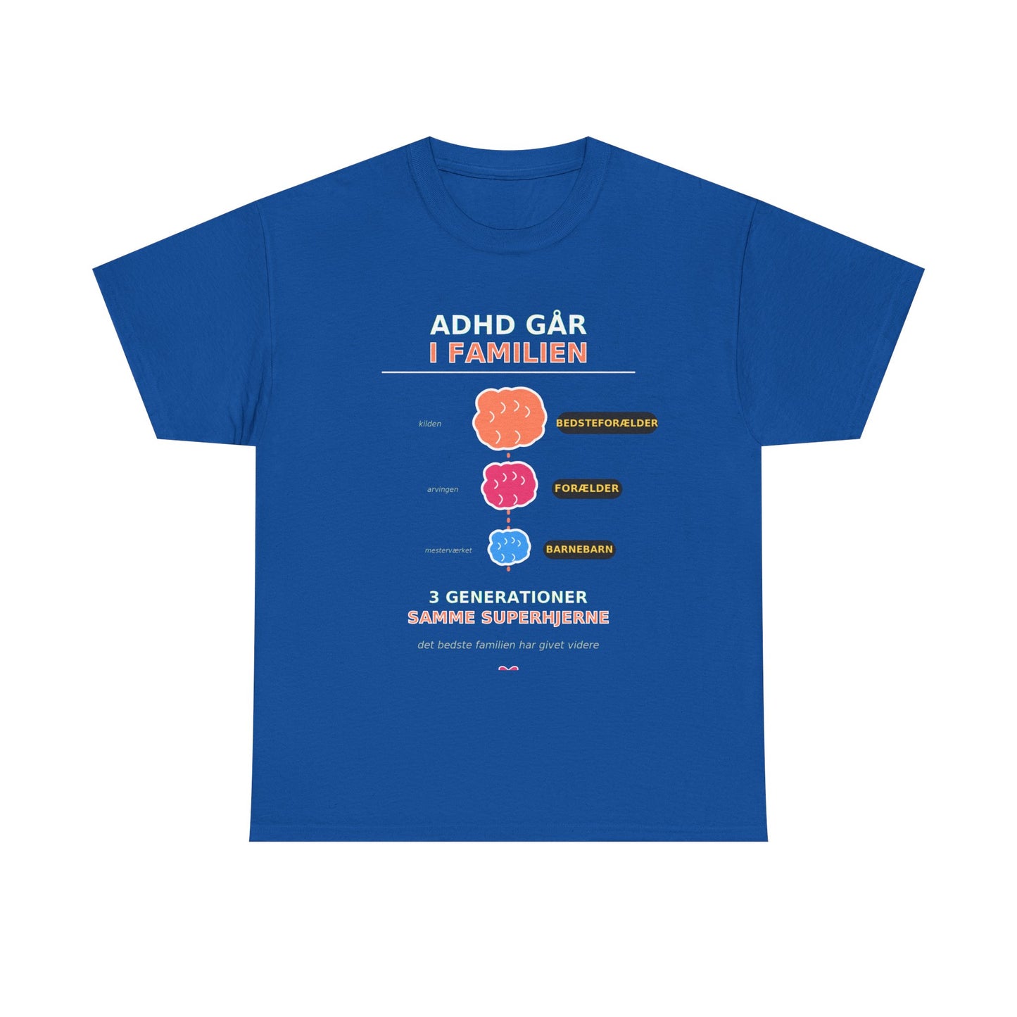 Tshirt - ADHD Går I Familien  - 3 Generationer Samme Superhjerne