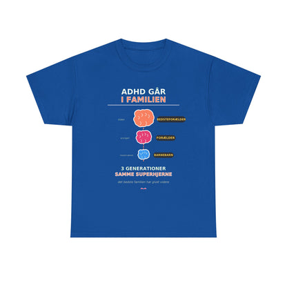 Tshirt - ADHD Går I Familien  - 3 Generationer Samme Superhjerne