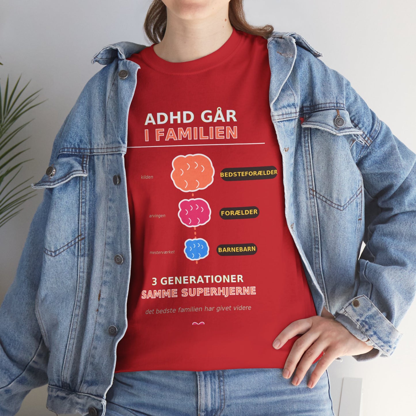 Tshirt - ADHD Går I Familien  - 3 Generationer Samme Superhjerne