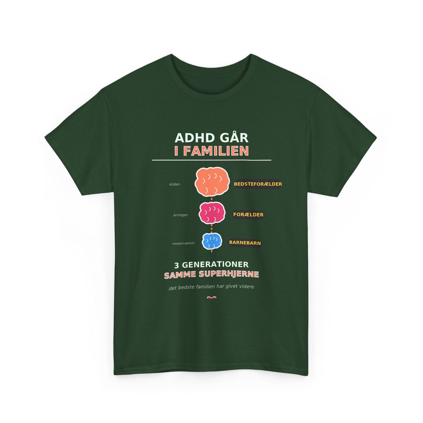 Tshirt - ADHD Går I Familien  - 3 Generationer Samme Superhjerne