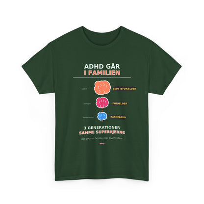 Tshirt - ADHD Går I Familien  - 3 Generationer Samme Superhjerne