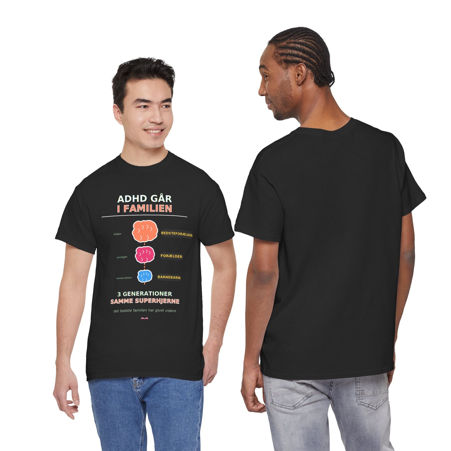 Tshirt - ADHD Går I Familien  - 3 Generationer Samme Superhjerne