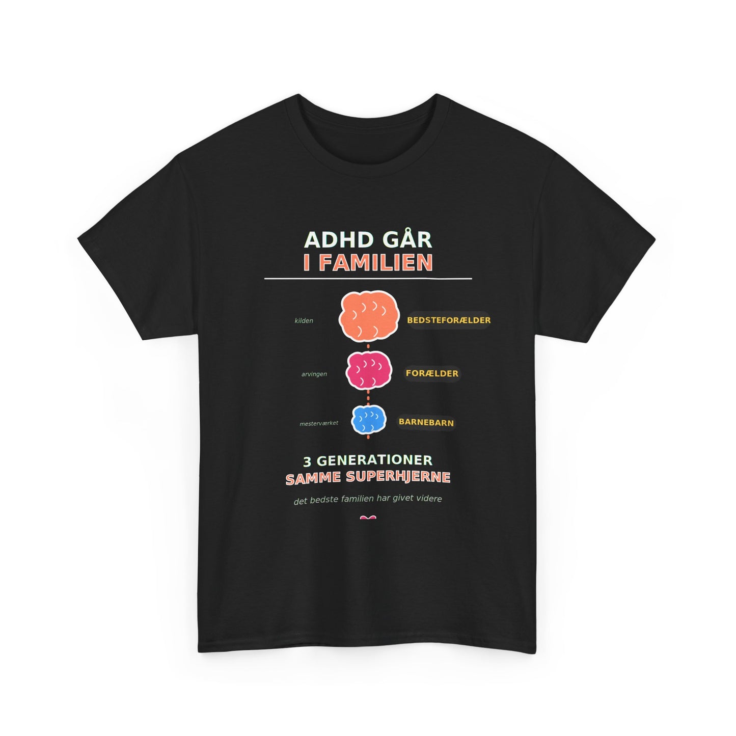 Tshirt - ADHD Går I Familien  - 3 Generationer Samme Superhjerne