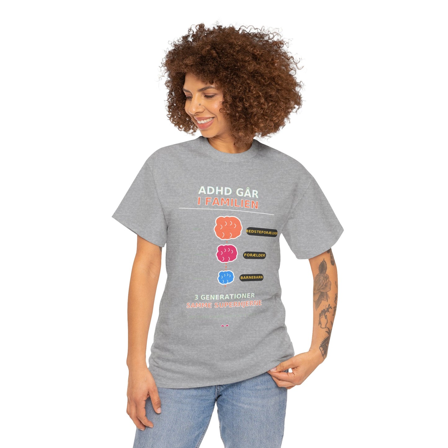 Tshirt - ADHD Går I Familien  - 3 Generationer Samme Superhjerne