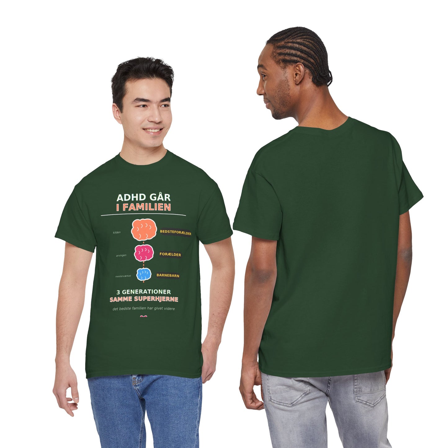 Tshirt - ADHD Går I Familien  - 3 Generationer Samme Superhjerne