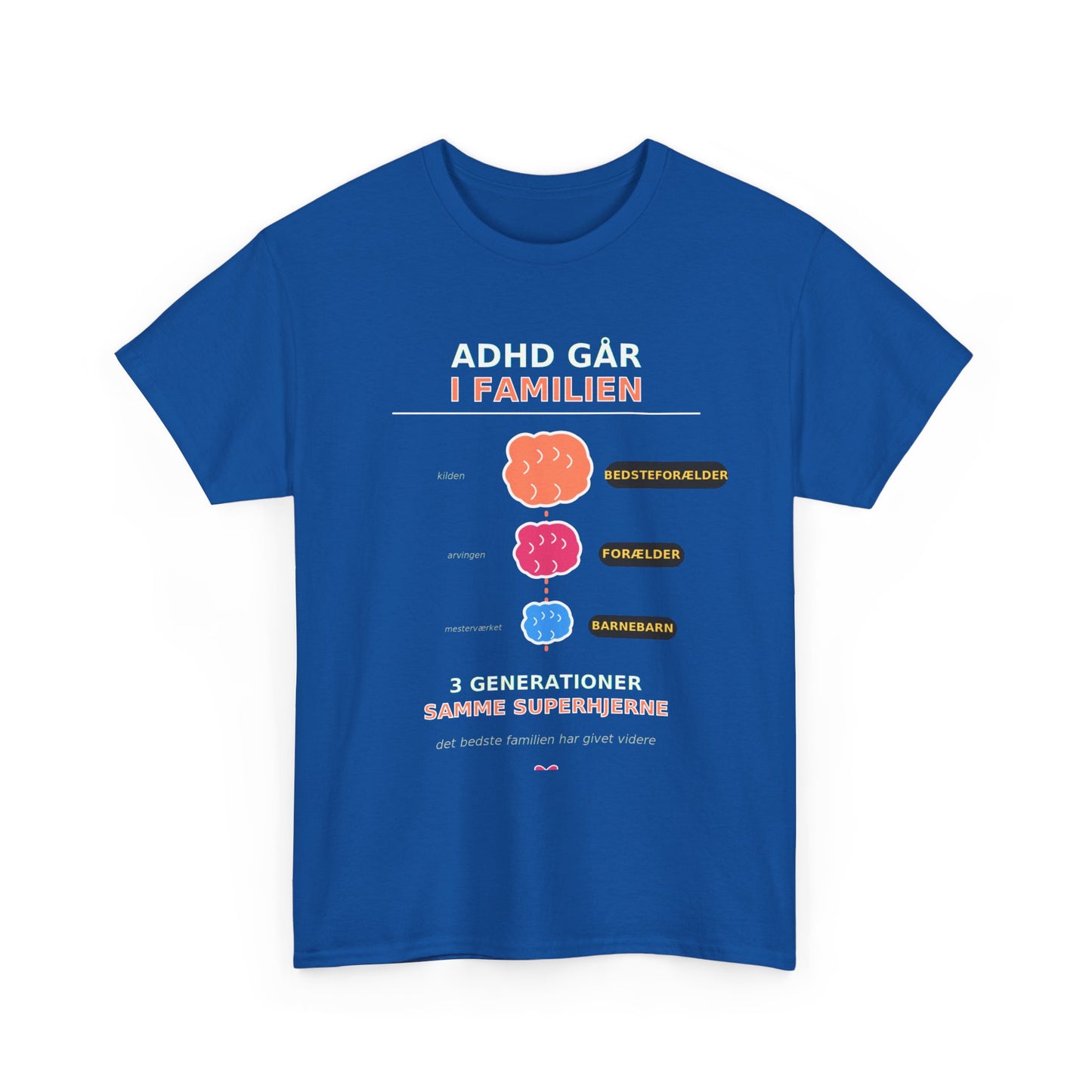 Tshirt - ADHD Går I Familien  - 3 Generationer Samme Superhjerne