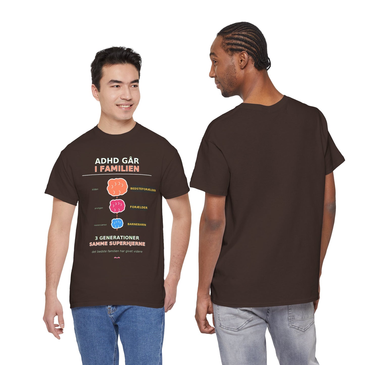 Tshirt - ADHD Går I Familien  - 3 Generationer Samme Superhjerne