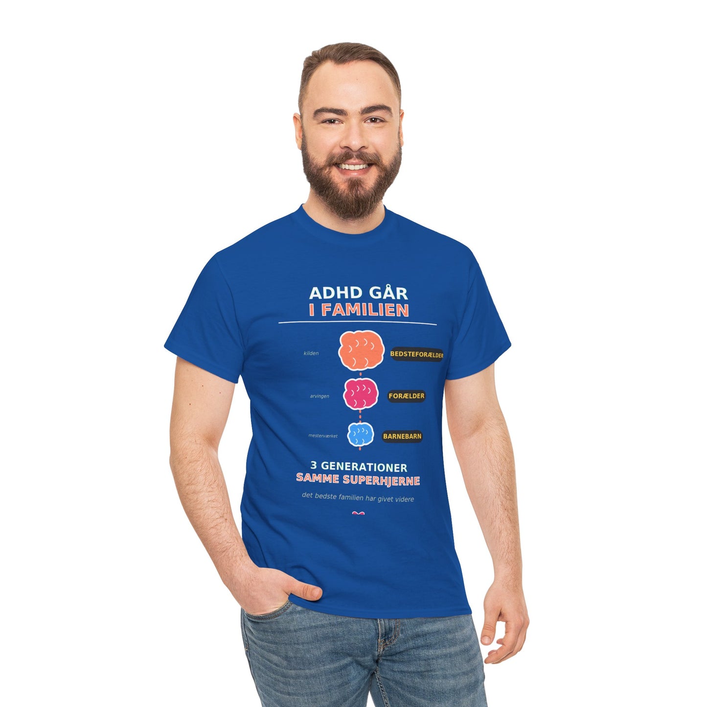 Tshirt - ADHD Går I Familien  - 3 Generationer Samme Superhjerne