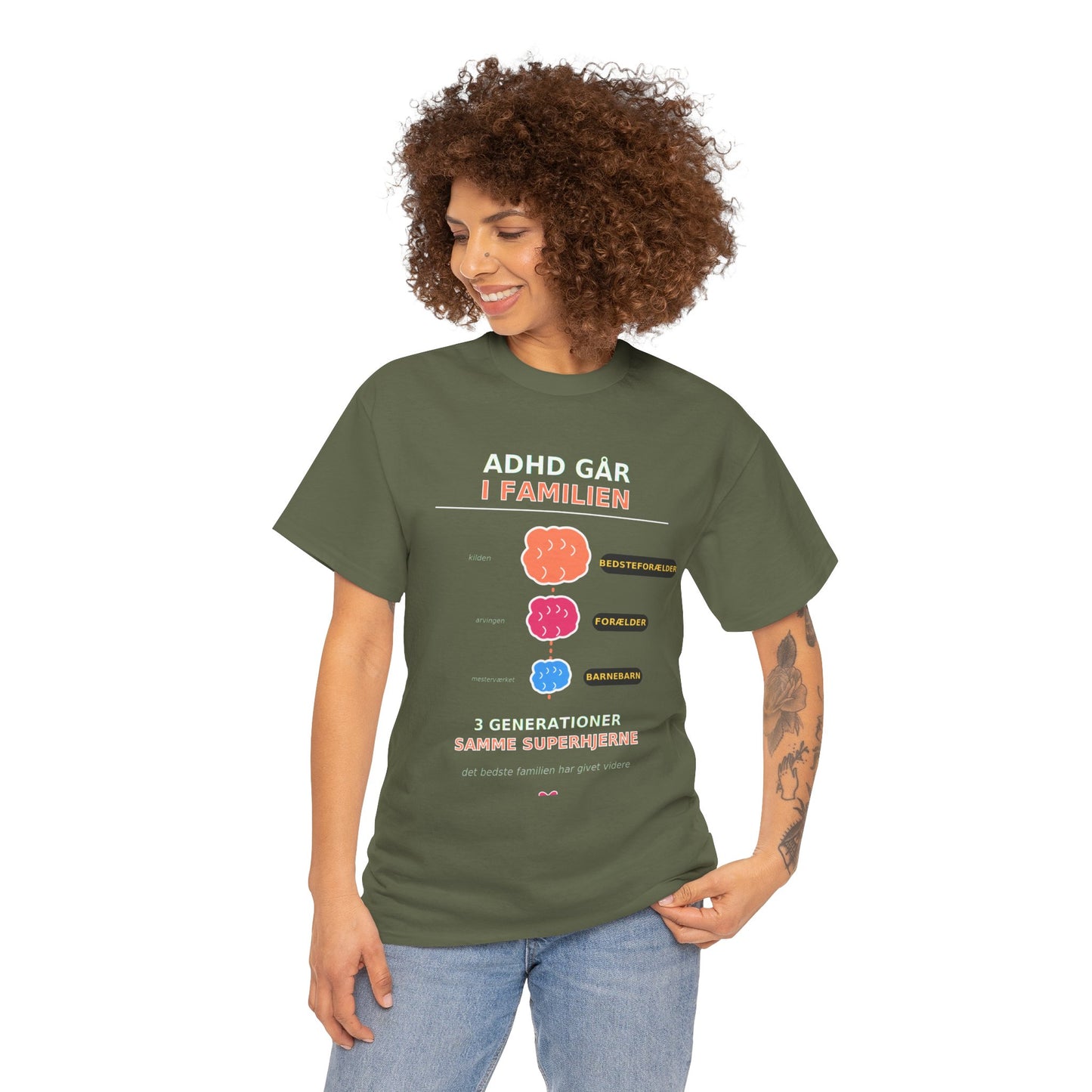 Tshirt - ADHD Går I Familien  - 3 Generationer Samme Superhjerne