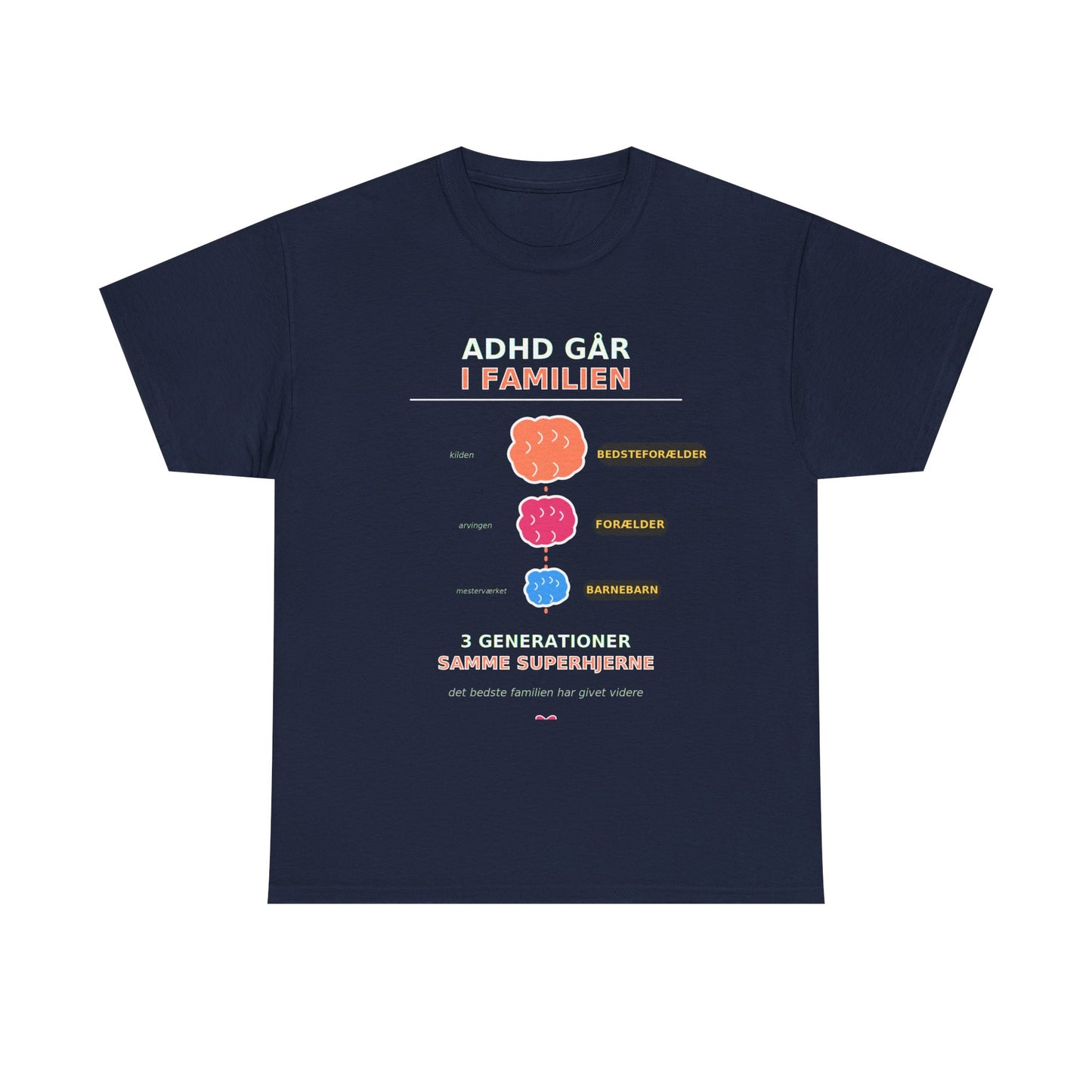 Tshirt - ADHD Går I Familien  - 3 Generationer Samme Superhjerne