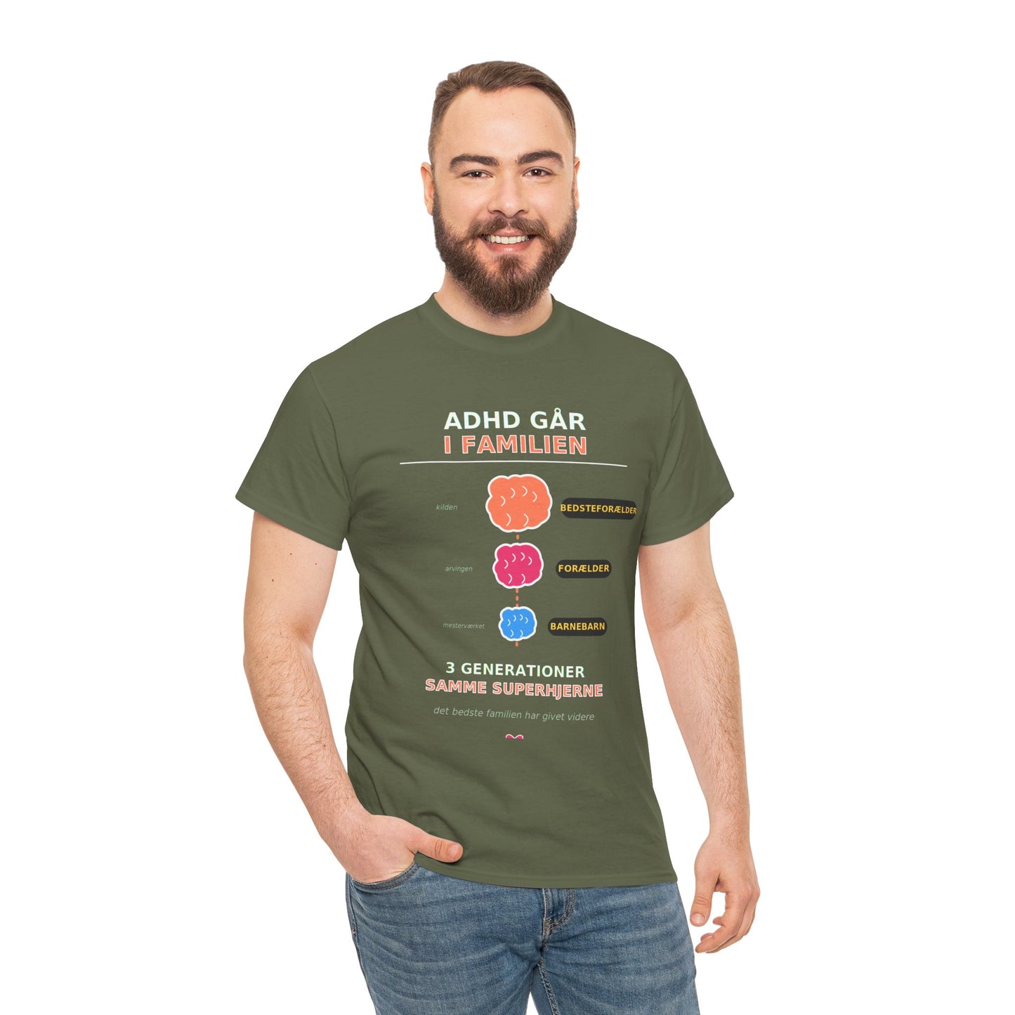 Tshirt - ADHD Går I Familien  - 3 Generationer Samme Superhjerne
