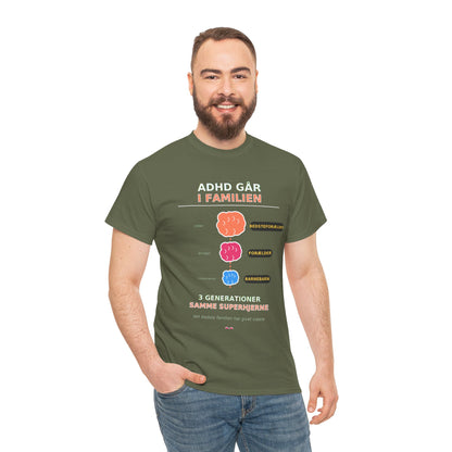Tshirt - ADHD Går I Familien  - 3 Generationer Samme Superhjerne