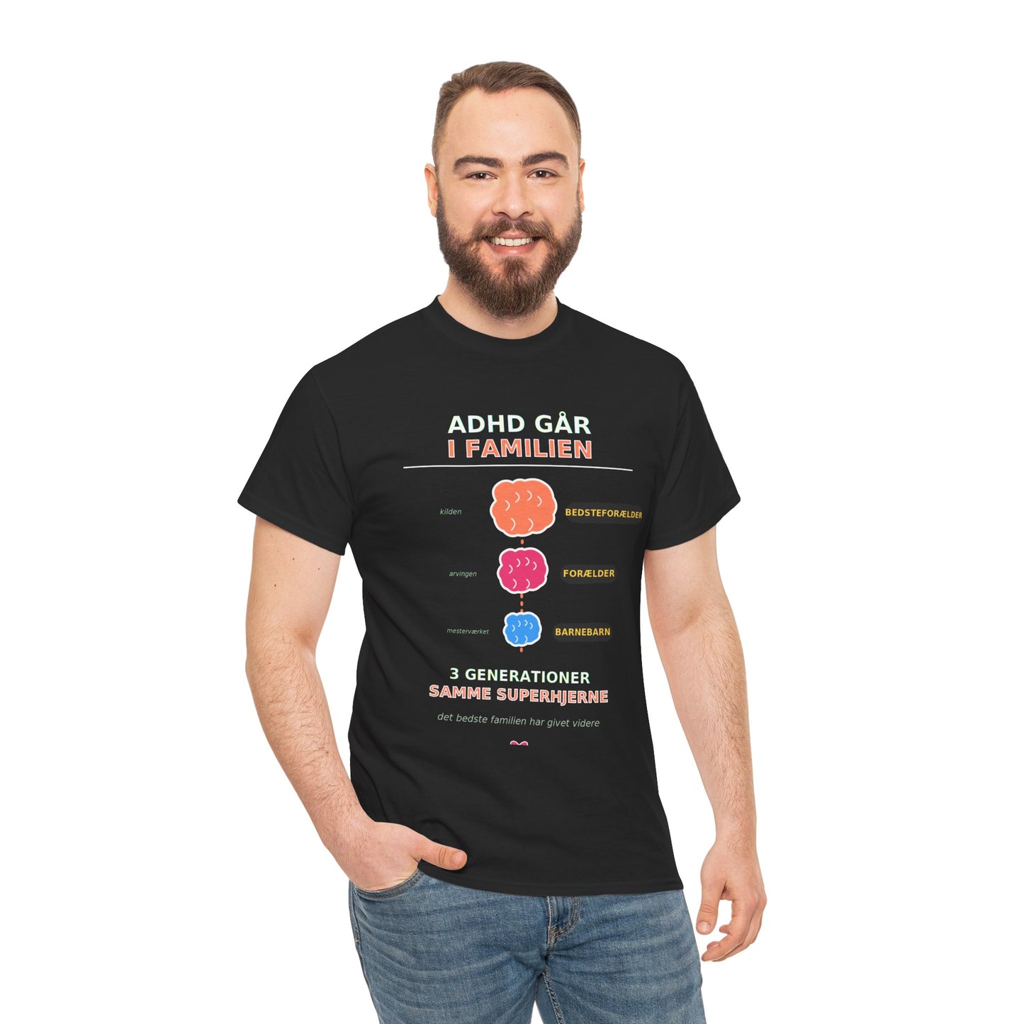 Tshirt - ADHD Går I Familien  - 3 Generationer Samme Superhjerne