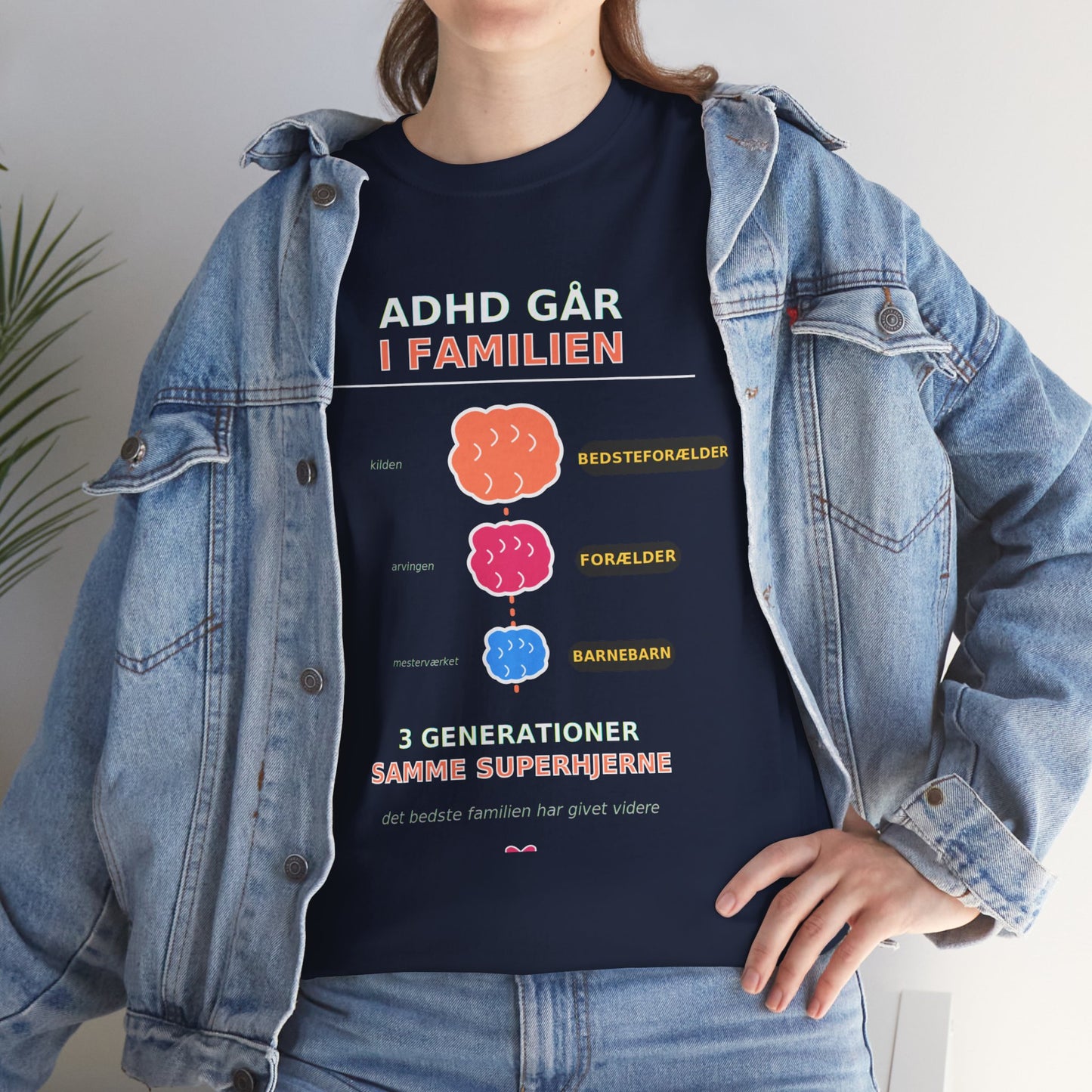 Tshirt - ADHD Går I Familien  - 3 Generationer Samme Superhjerne