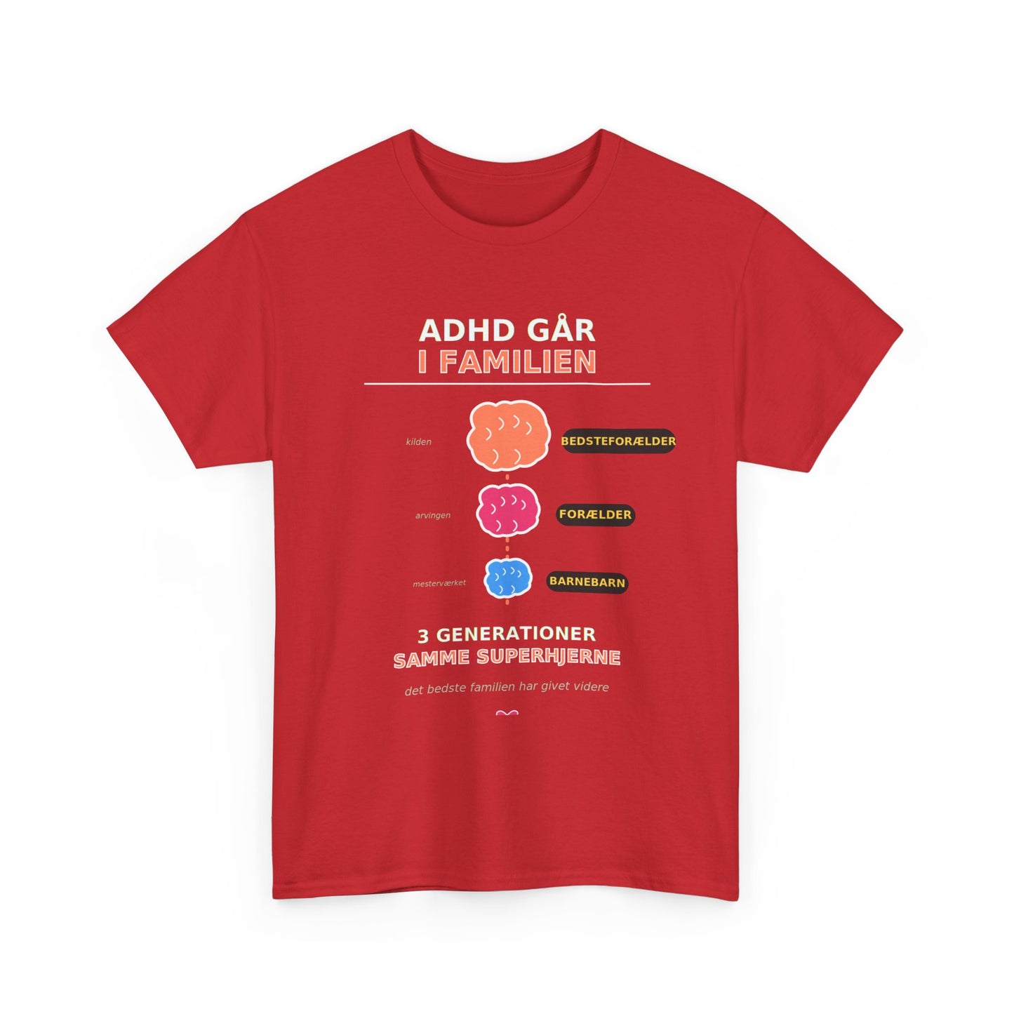 Tshirt - ADHD Går I Familien  - 3 Generationer Samme Superhjerne