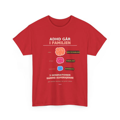 Tshirt - ADHD Går I Familien  - 3 Generationer Samme Superhjerne