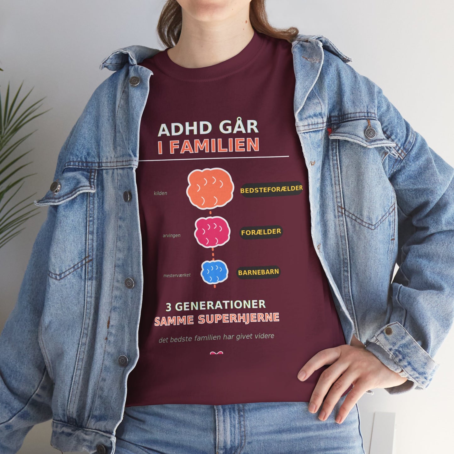 Tshirt - ADHD Går I Familien  - 3 Generationer Samme Superhjerne
