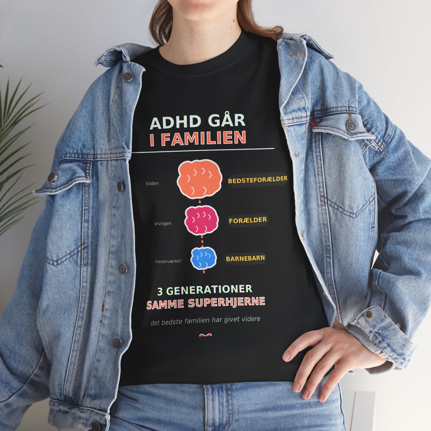 Tshirt - ADHD Går I Familien  - 3 Generationer Samme Superhjerne