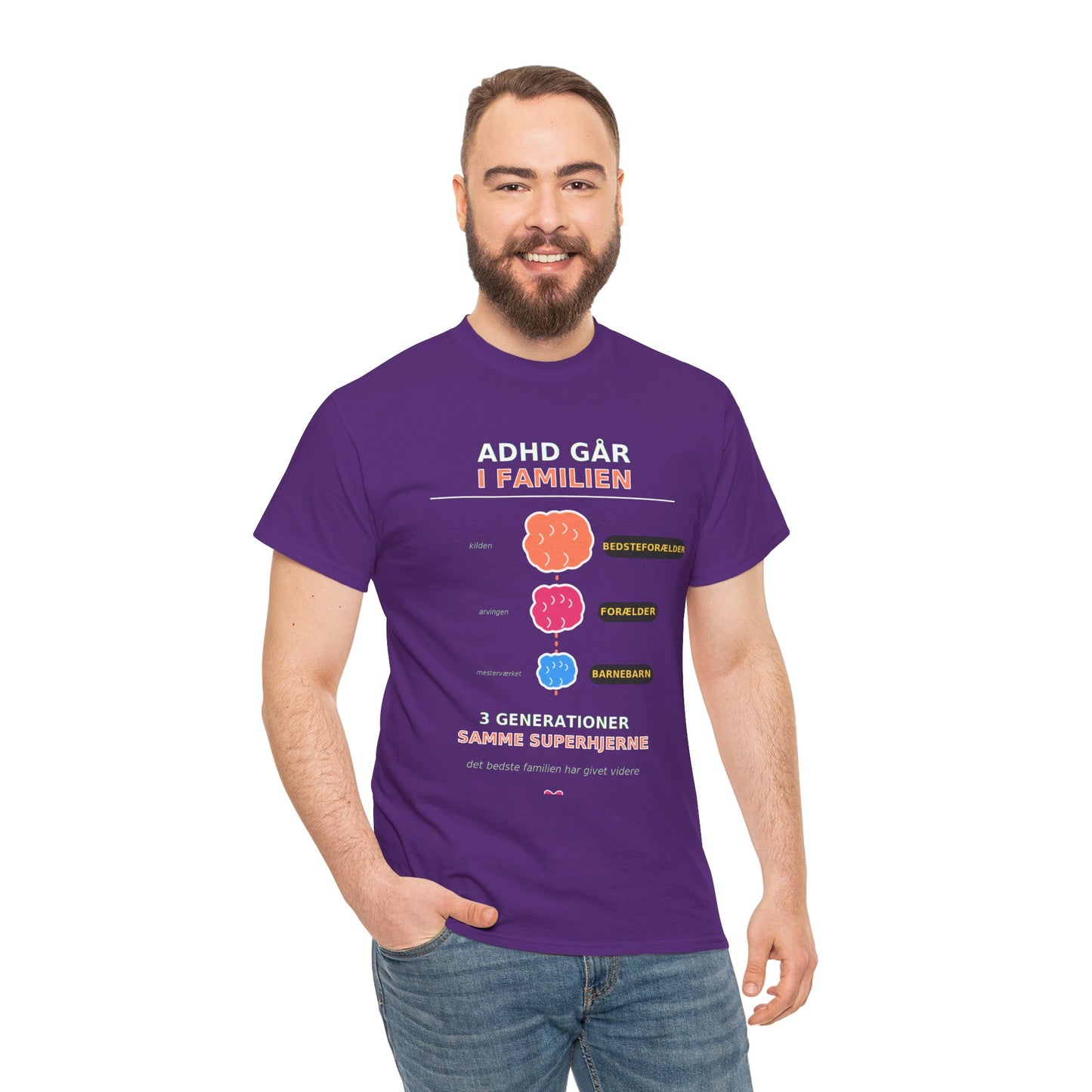 Tshirt - ADHD Går I Familien  - 3 Generationer Samme Superhjerne