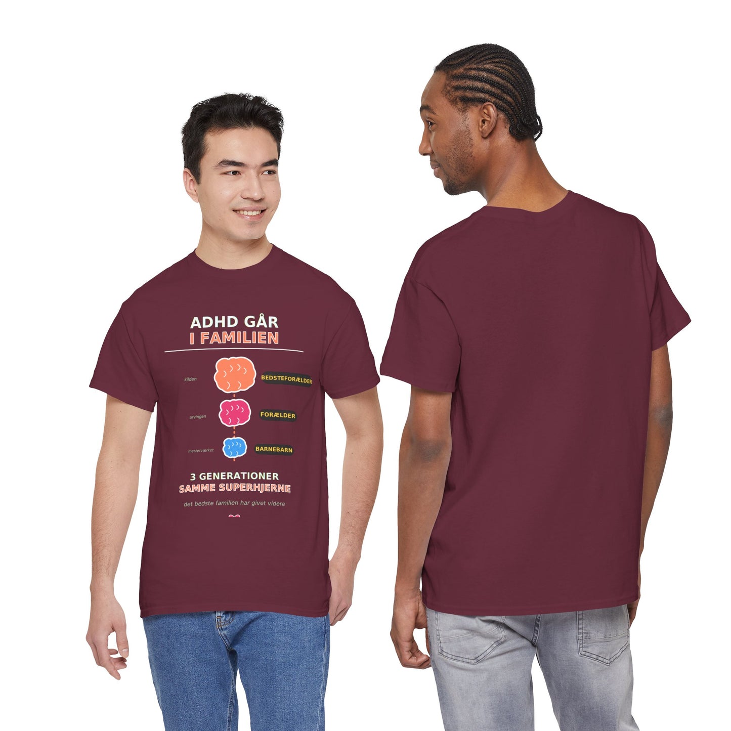 Tshirt - ADHD Går I Familien  - 3 Generationer Samme Superhjerne