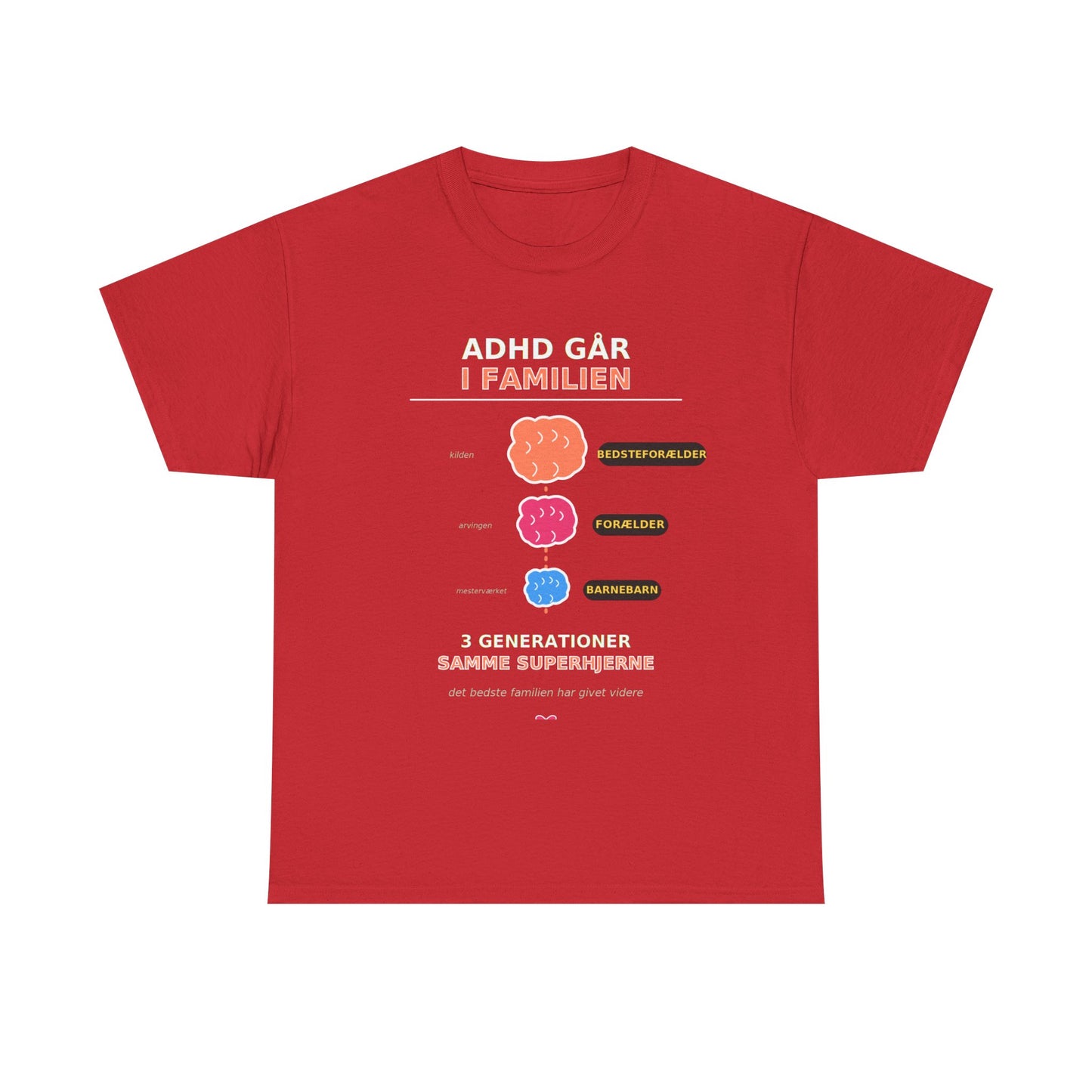Tshirt - ADHD Går I Familien  - 3 Generationer Samme Superhjerne
