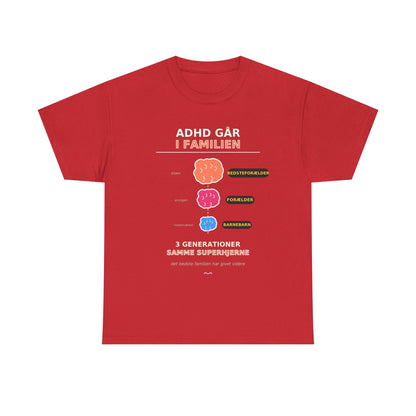 Tshirt - ADHD Går I Familien  - 3 Generationer Samme Superhjerne