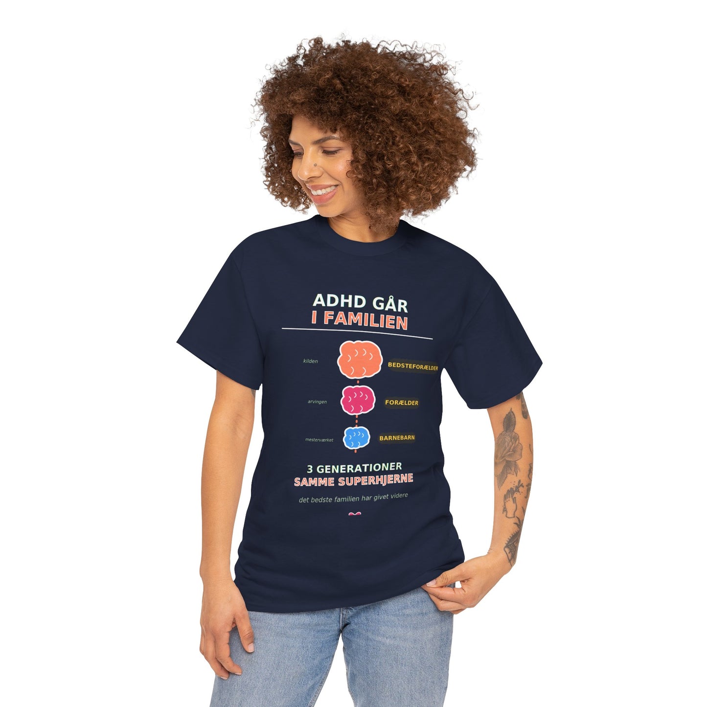 Tshirt - ADHD Går I Familien  - 3 Generationer Samme Superhjerne