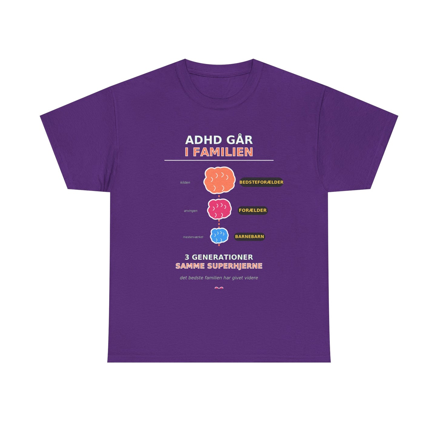 Tshirt - ADHD Går I Familien  - 3 Generationer Samme Superhjerne