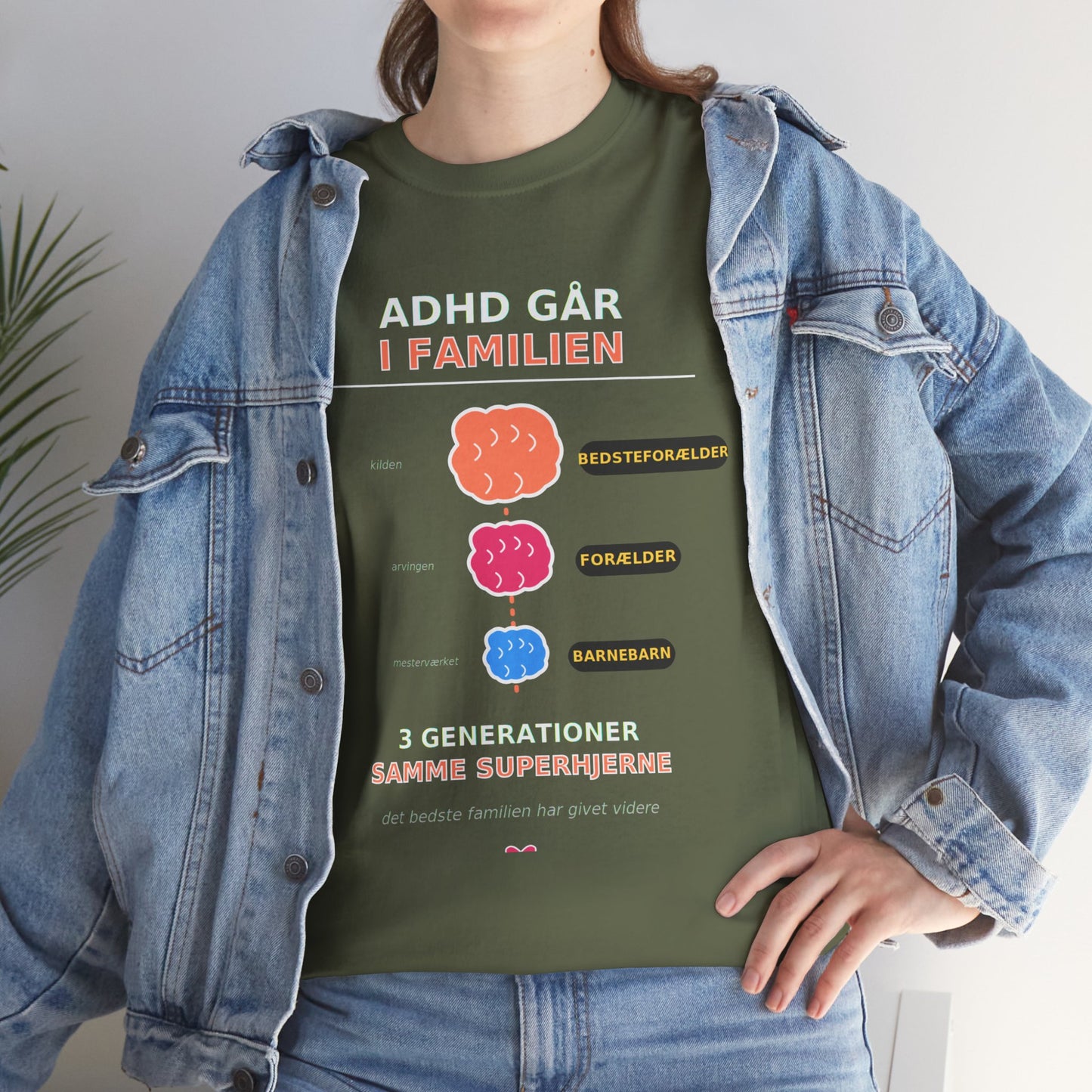 Tshirt - ADHD Går I Familien  - 3 Generationer Samme Superhjerne