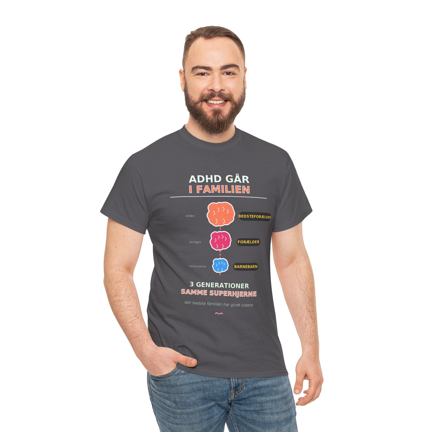 Tshirt - ADHD Går I Familien  - 3 Generationer Samme Superhjerne