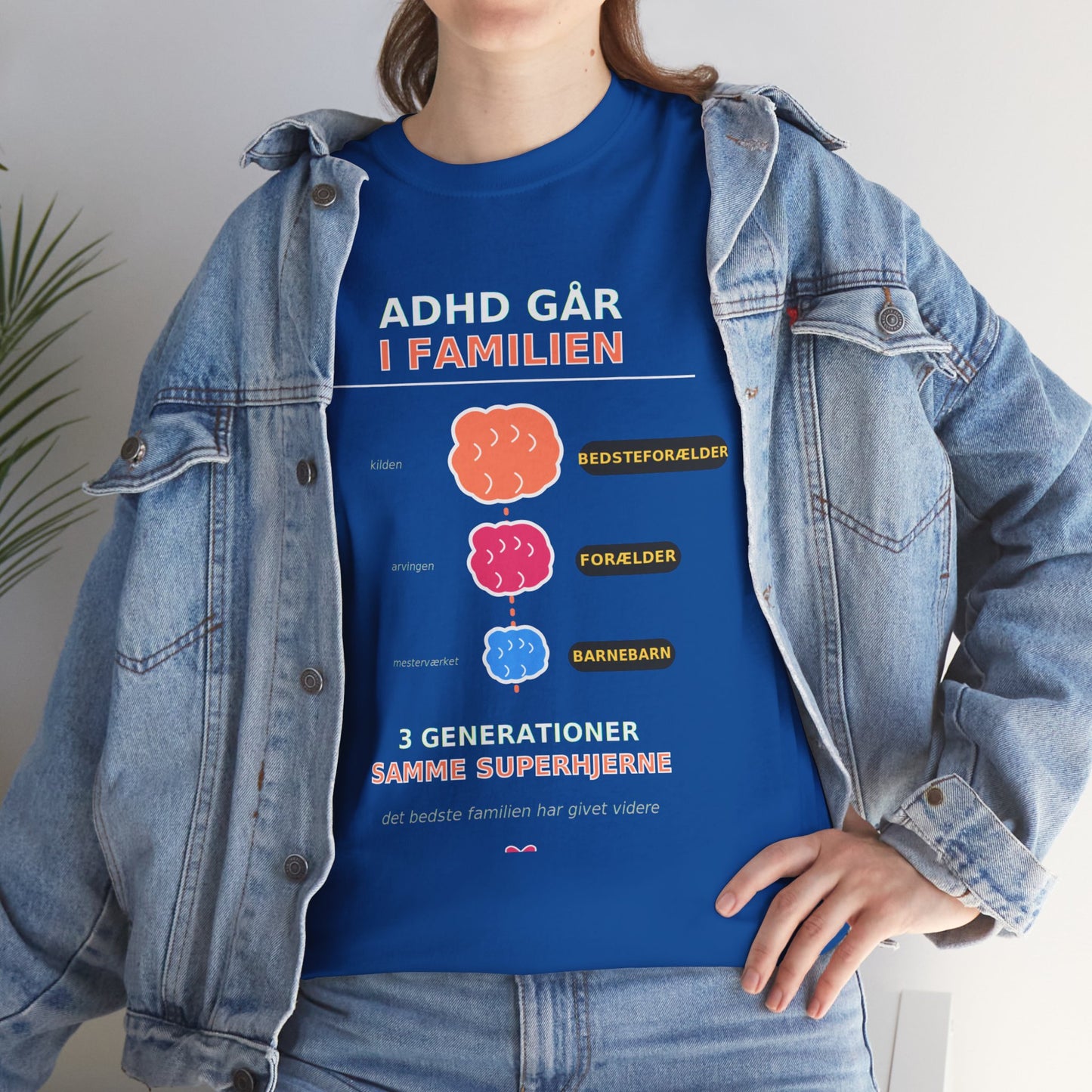 Tshirt - ADHD Går I Familien  - 3 Generationer Samme Superhjerne
