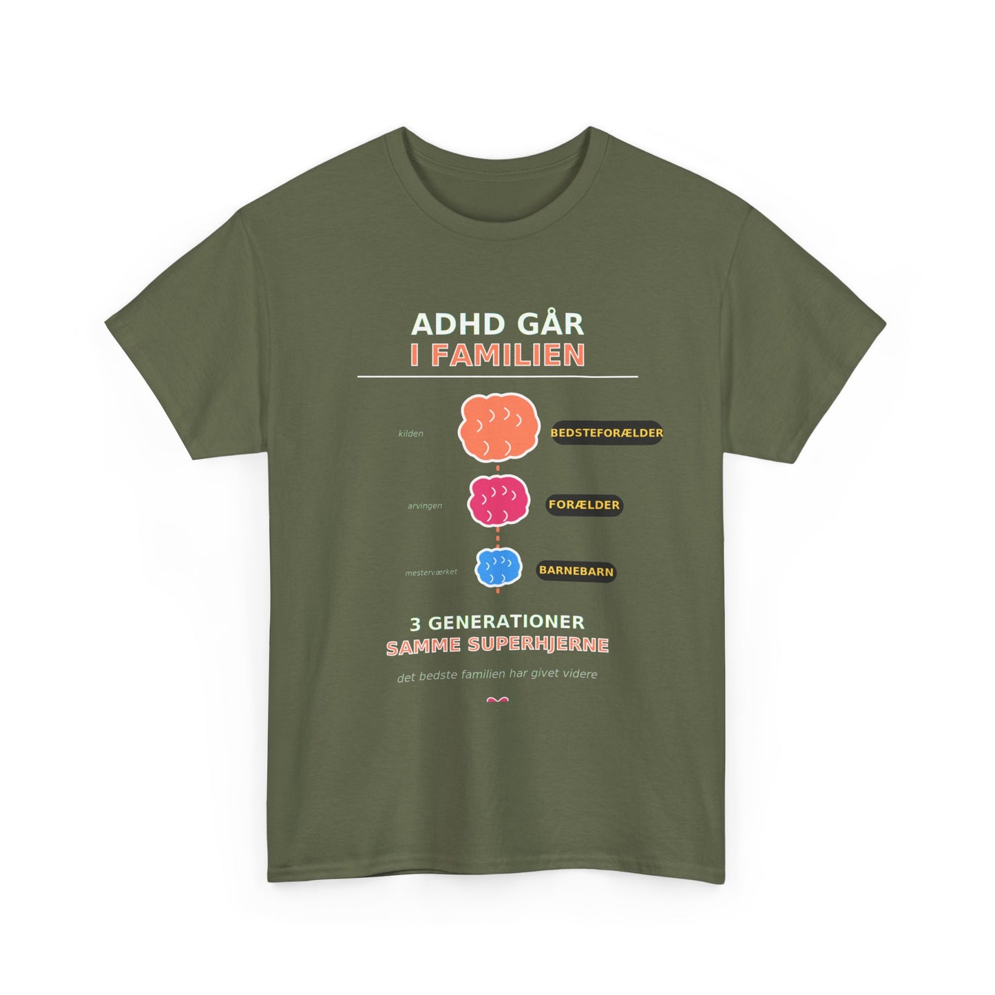 Tshirt - ADHD Går I Familien  - 3 Generationer Samme Superhjerne