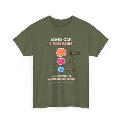 Tshirt - ADHD Går I Familien  - 3 Generationer Samme Superhjerne