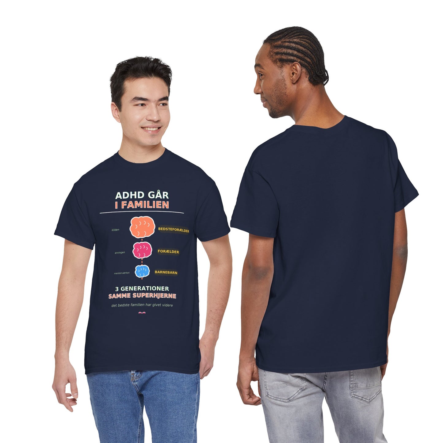 Tshirt - ADHD Går I Familien  - 3 Generationer Samme Superhjerne