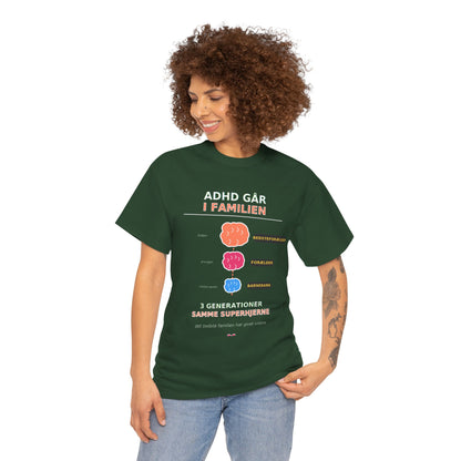 Tshirt - ADHD Går I Familien  - 3 Generationer Samme Superhjerne