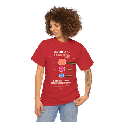 Tshirt - ADHD Går I Familien  - 3 Generationer Samme Superhjerne