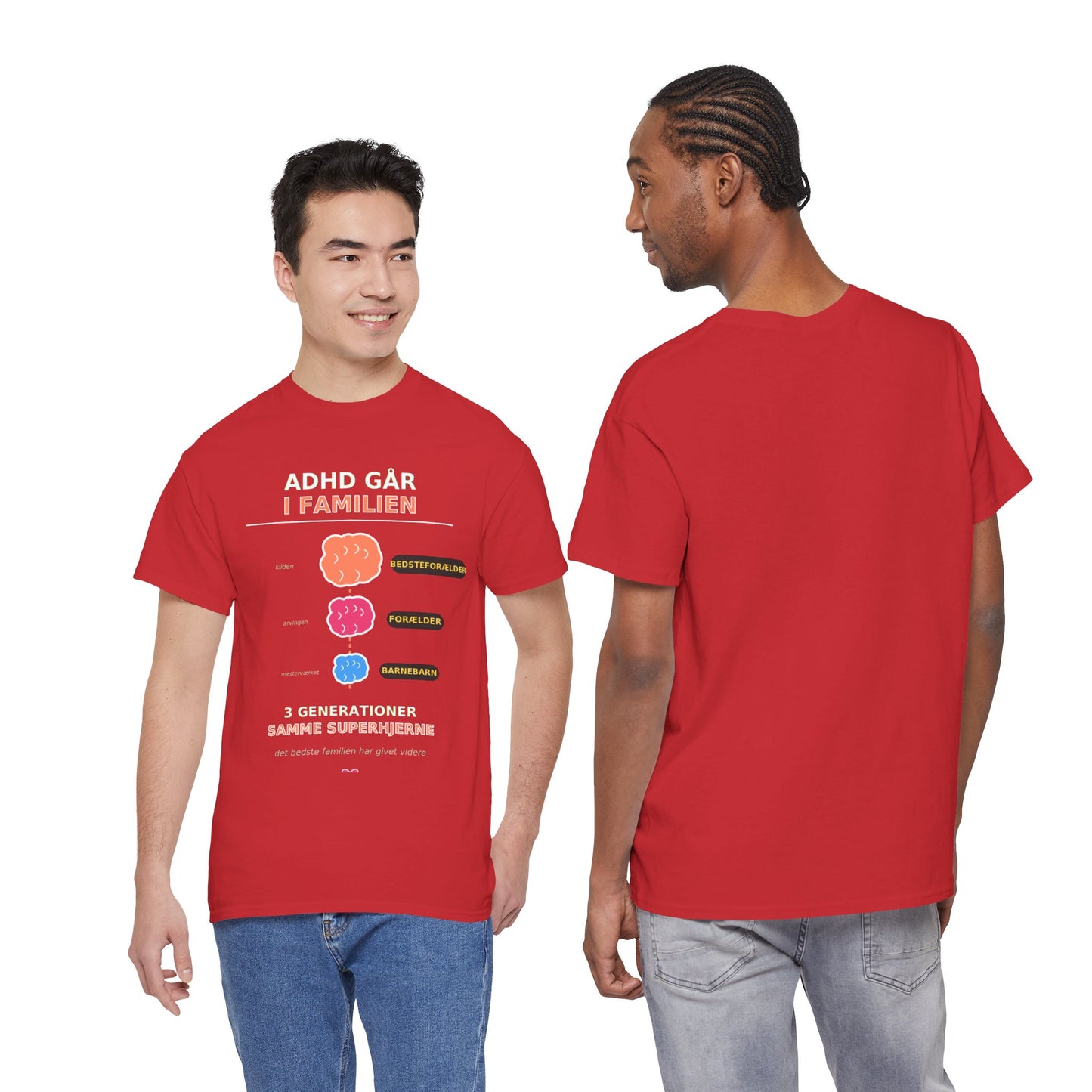 Tshirt - ADHD Går I Familien  - 3 Generationer Samme Superhjerne