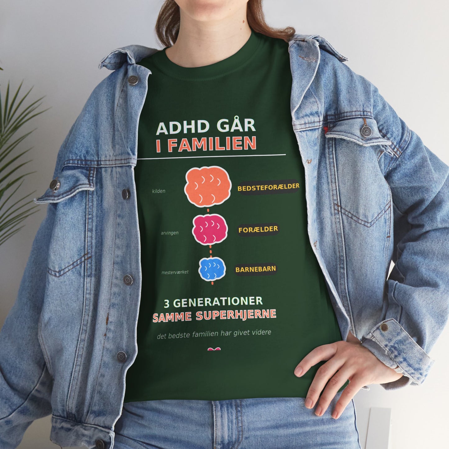 Tshirt - ADHD Går I Familien  - 3 Generationer Samme Superhjerne