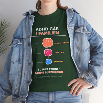 Tshirt - ADHD Går I Familien  - 3 Generationer Samme Superhjerne