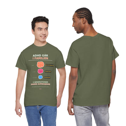 Tshirt - ADHD Går I Familien  - 3 Generationer Samme Superhjerne