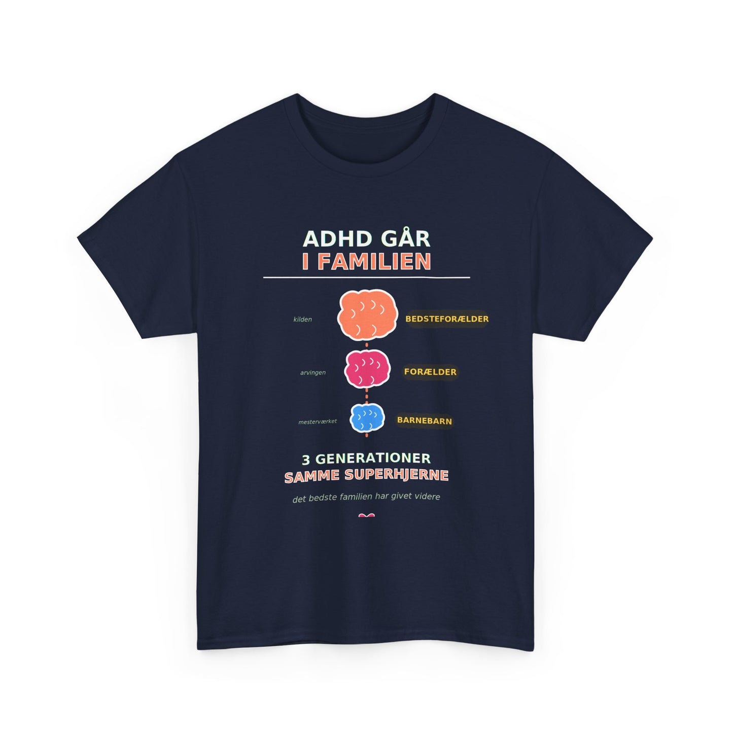 Tshirt - ADHD Går I Familien  - 3 Generationer Samme Superhjerne