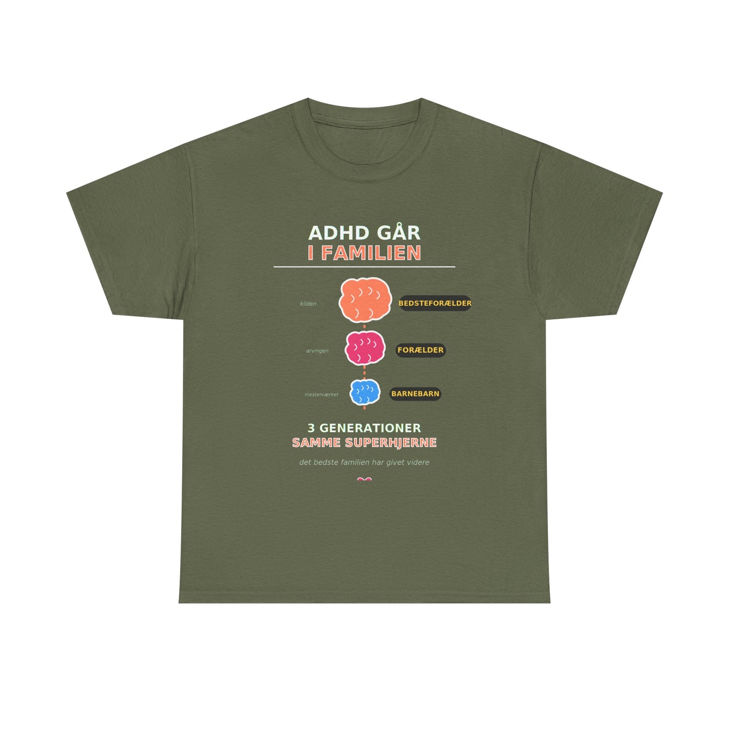 Tshirt - ADHD Går I Familien  - 3 Generationer Samme Superhjerne