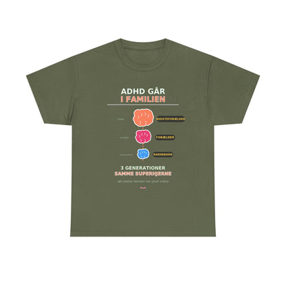 Tshirt - ADHD Går I Familien  - 3 Generationer Samme Superhjerne