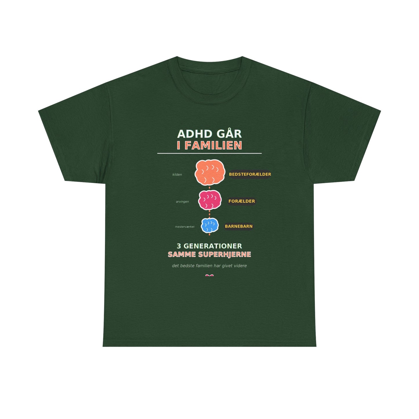 Tshirt - ADHD Går I Familien  - 3 Generationer Samme Superhjerne
