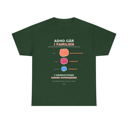 Tshirt - ADHD Går I Familien  - 3 Generationer Samme Superhjerne