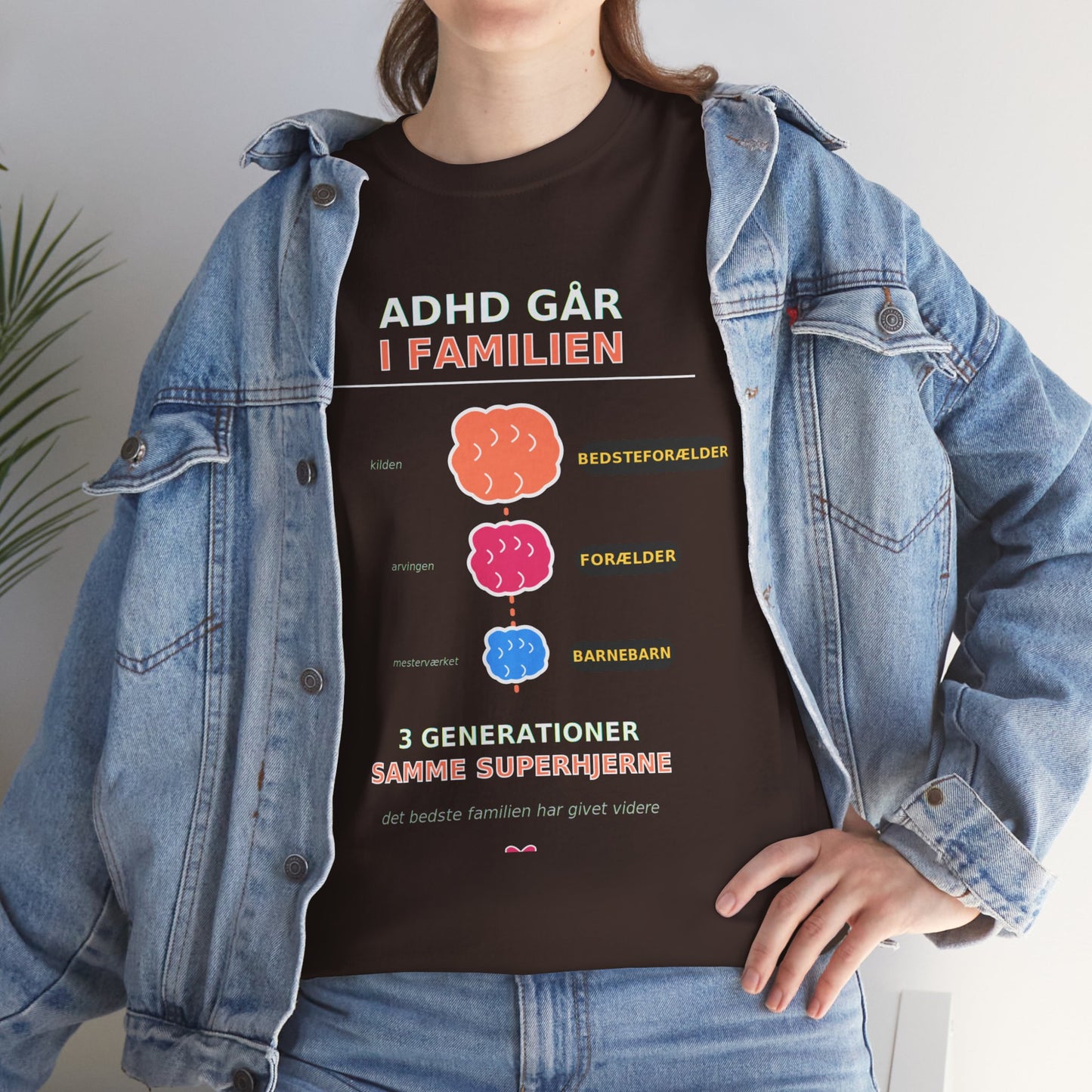 Tshirt - ADHD Går I Familien  - 3 Generationer Samme Superhjerne