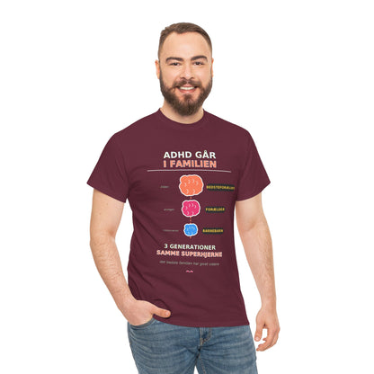 Tshirt - ADHD Går I Familien  - 3 Generationer Samme Superhjerne