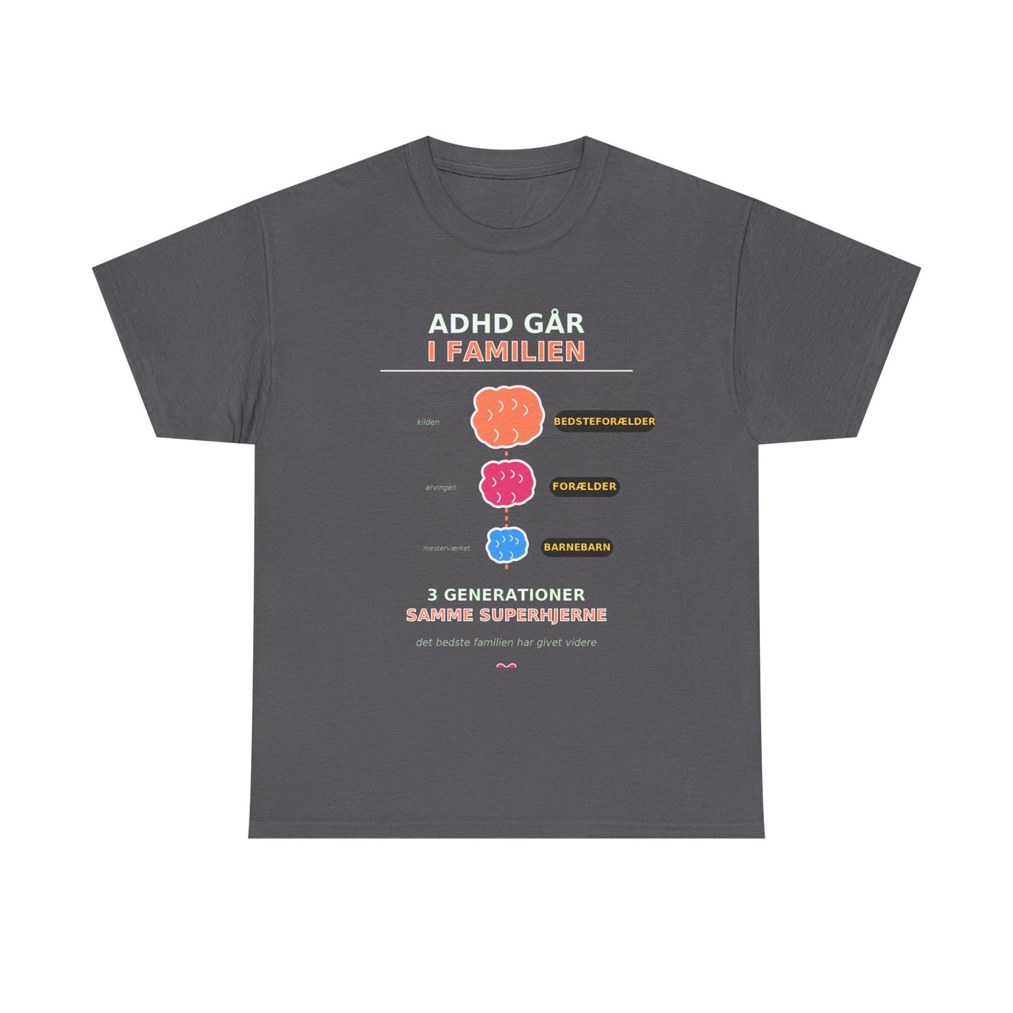 Tshirt - ADHD Går I Familien  - 3 Generationer Samme Superhjerne